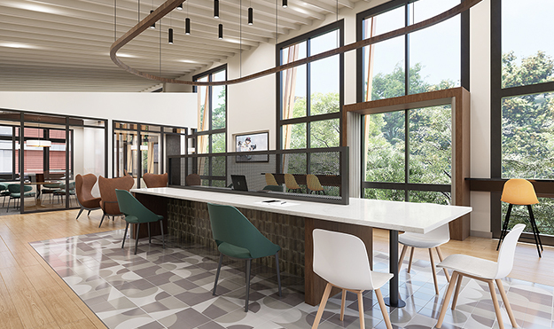 Academic lounge with large meeting table