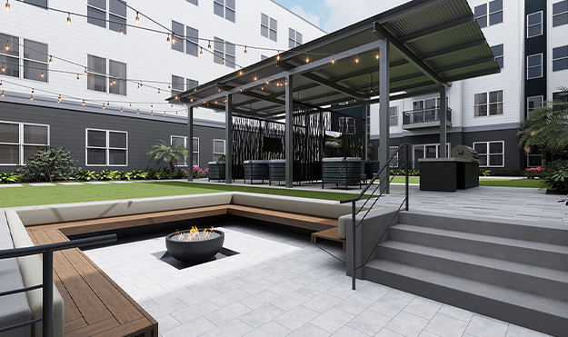 Outdoor lounge with fire pit