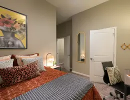a furnished student apartment bedroom